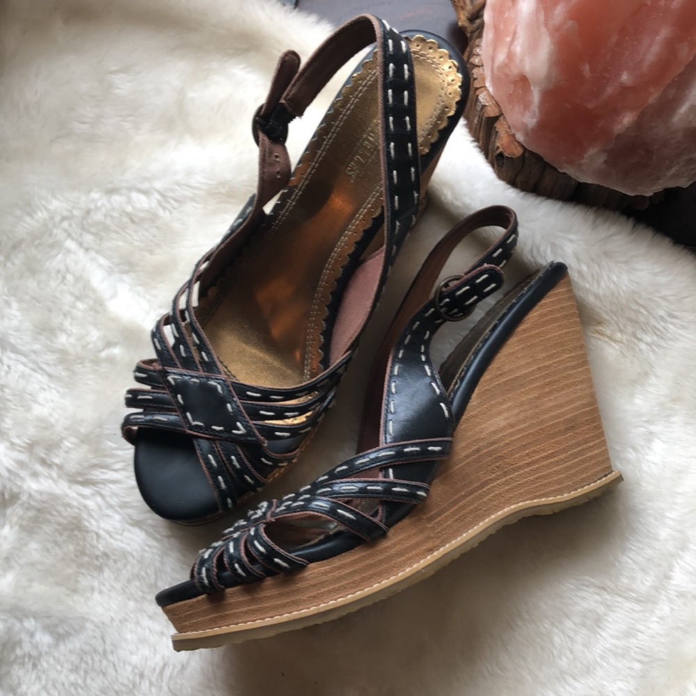 Seychelles Black wedge Platforms wood heel size 9